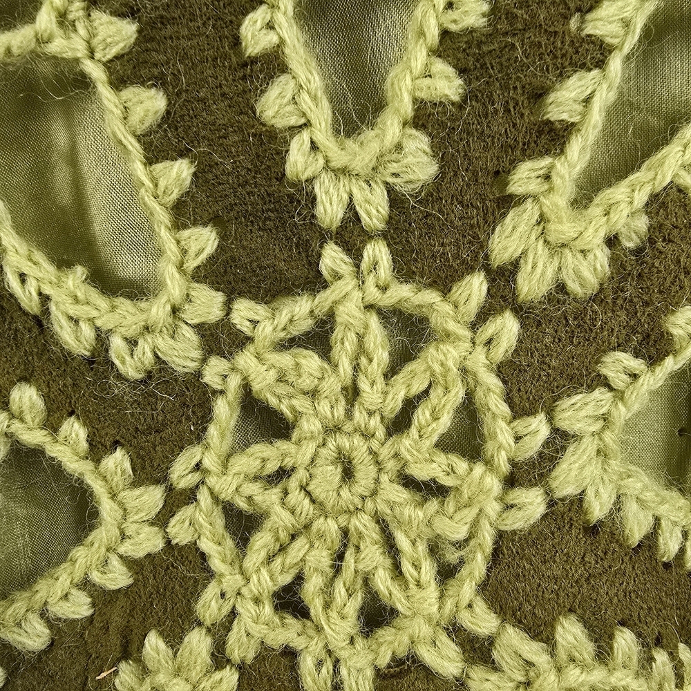 Vintage Suede Wool Crochet Mock Neck Sweater Floral Embroidered - Picture 5 of 12